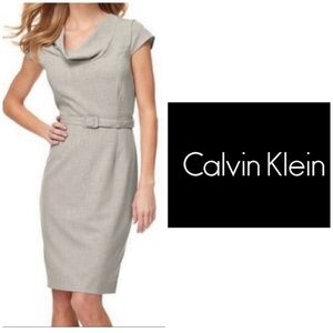 Calvin Klein Gray Cowl Neck Sheath Midi Dress